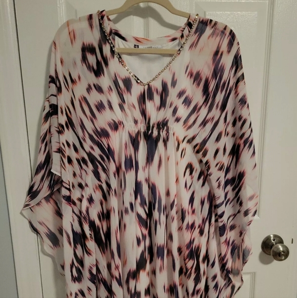 JENNIFER LOPEZ Chiffon Geometric Print Butterfly Mini Dress V-Neck Women Size S - Picture 3 of 5